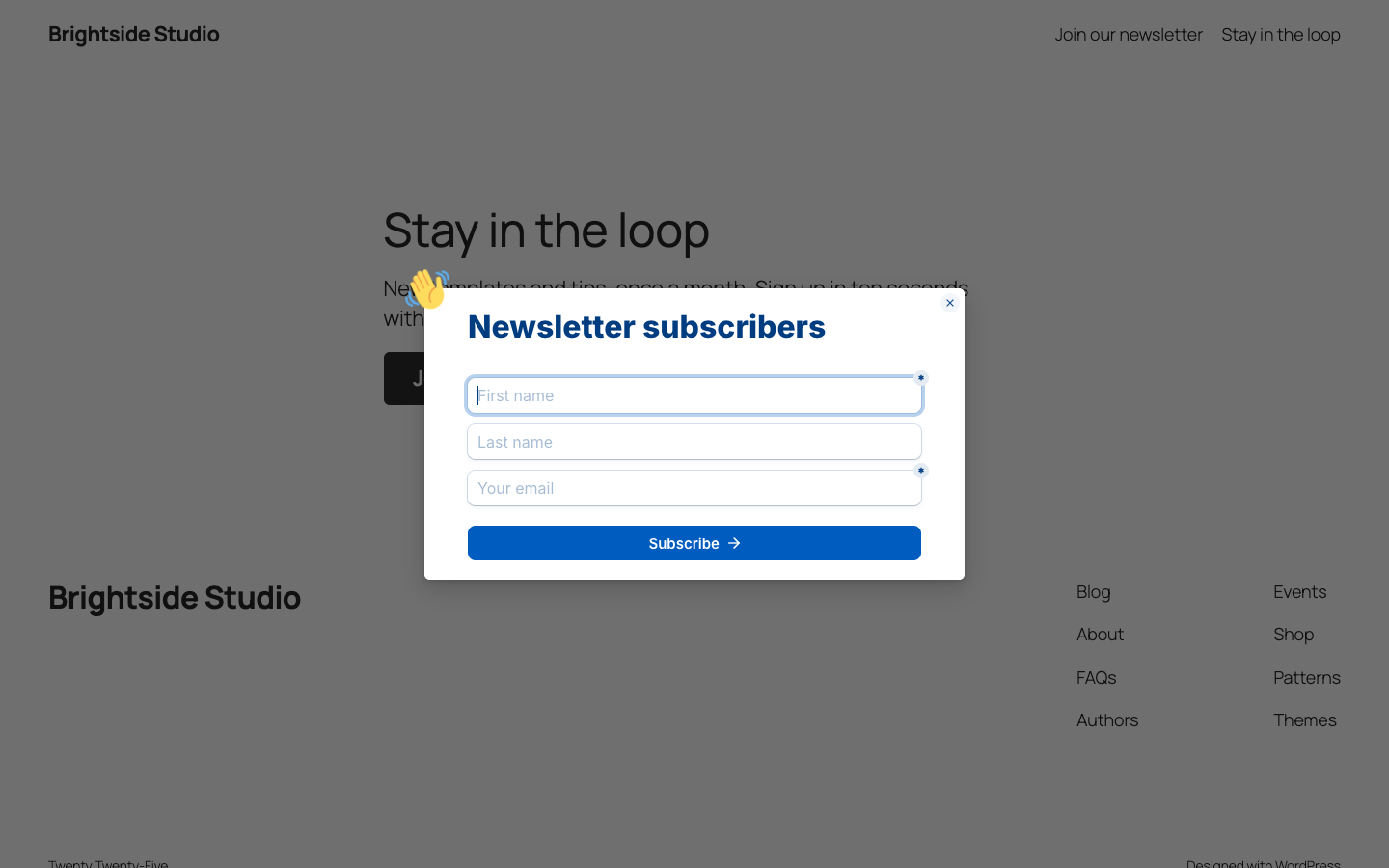 A Tally form open in a popup on a WordPress page