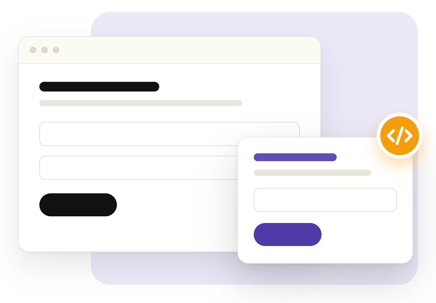 Illustration of a Tally form on a web page, with a popup form in front of it