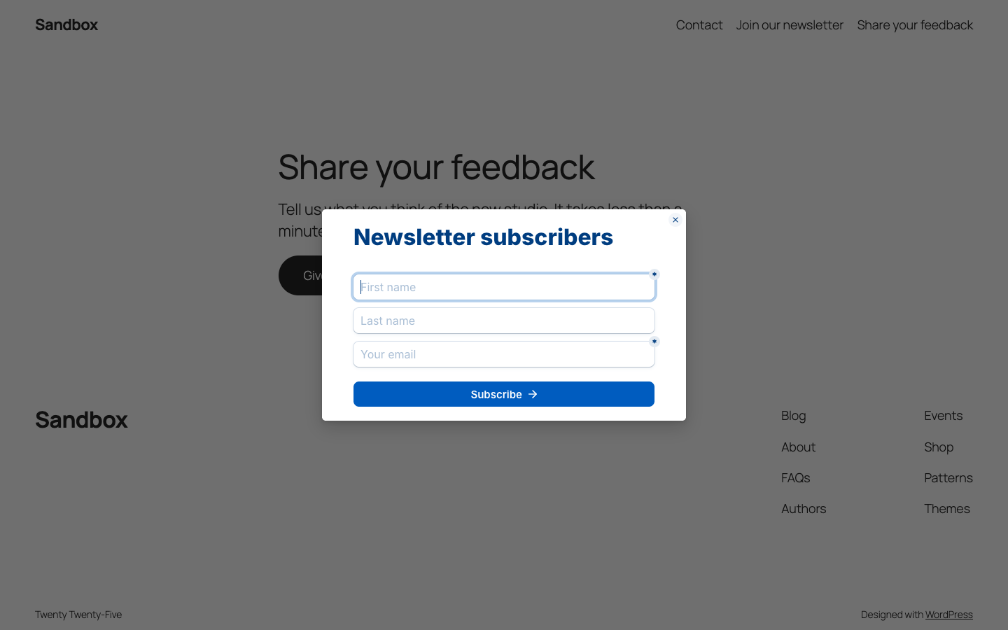 A Tally form open in a popup on a WordPress page