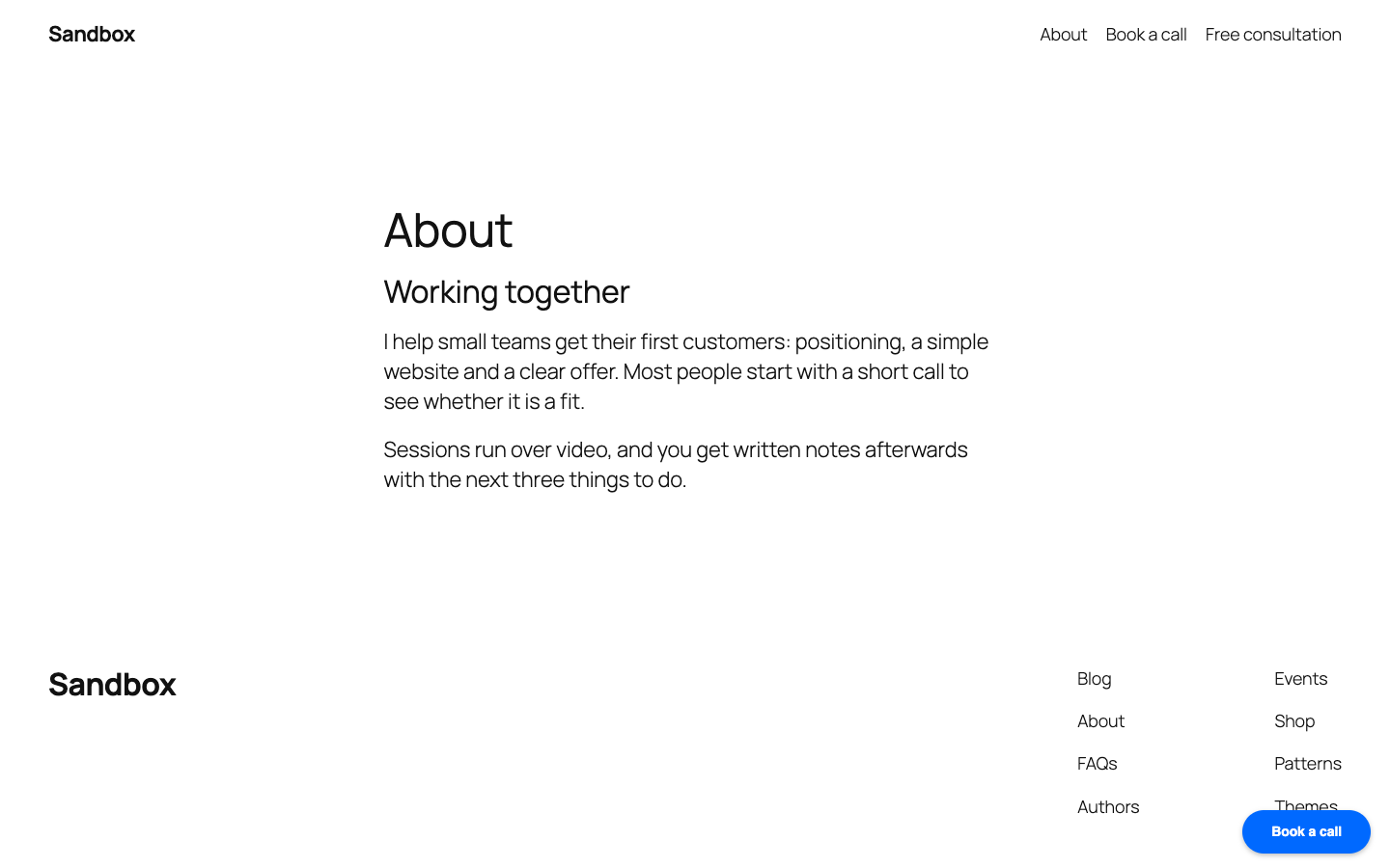 A floating Book a call button in the bottom corner of a WordPress page