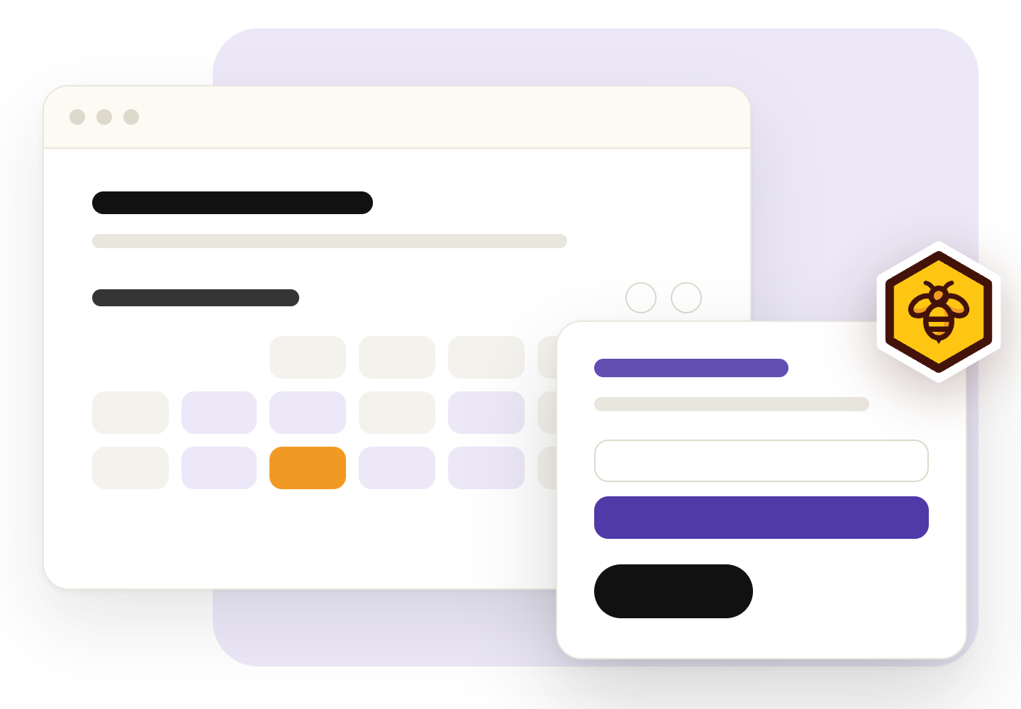 Illustration of a booking calendar on a web page, with a popup in front of it